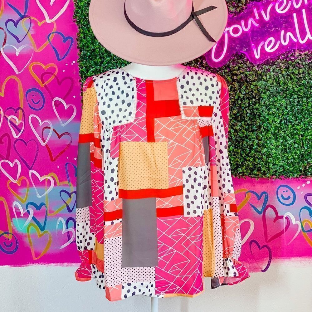 Geometric Animal Print Long Sleeve Blouse